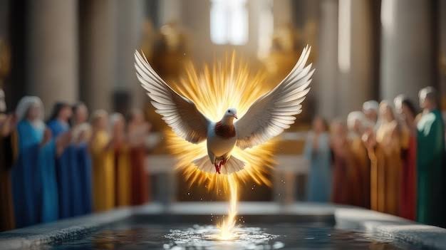Holy Spirit dove descending in a church for Confirmation