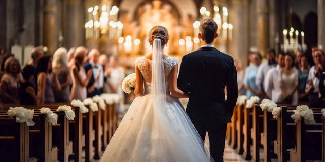 Wedding couple at the altar