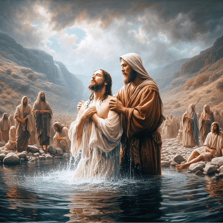 Jesus baptised by John in the Jordan River