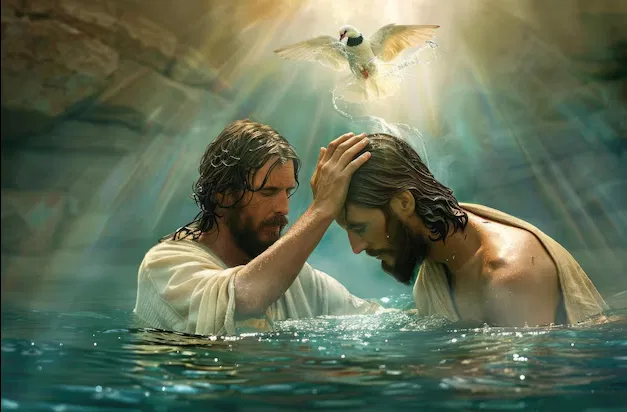 Jesus being baptised in the Jordan River