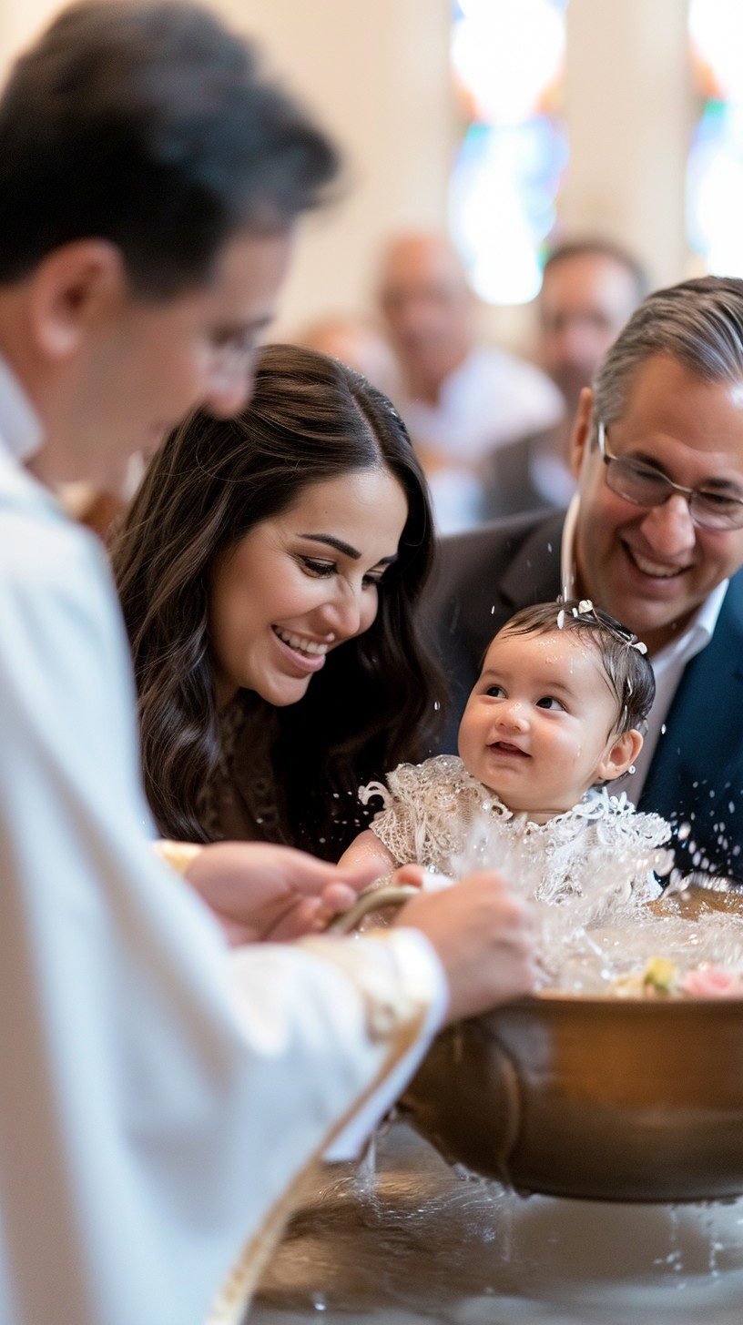 Family smiling at their baby's baptism