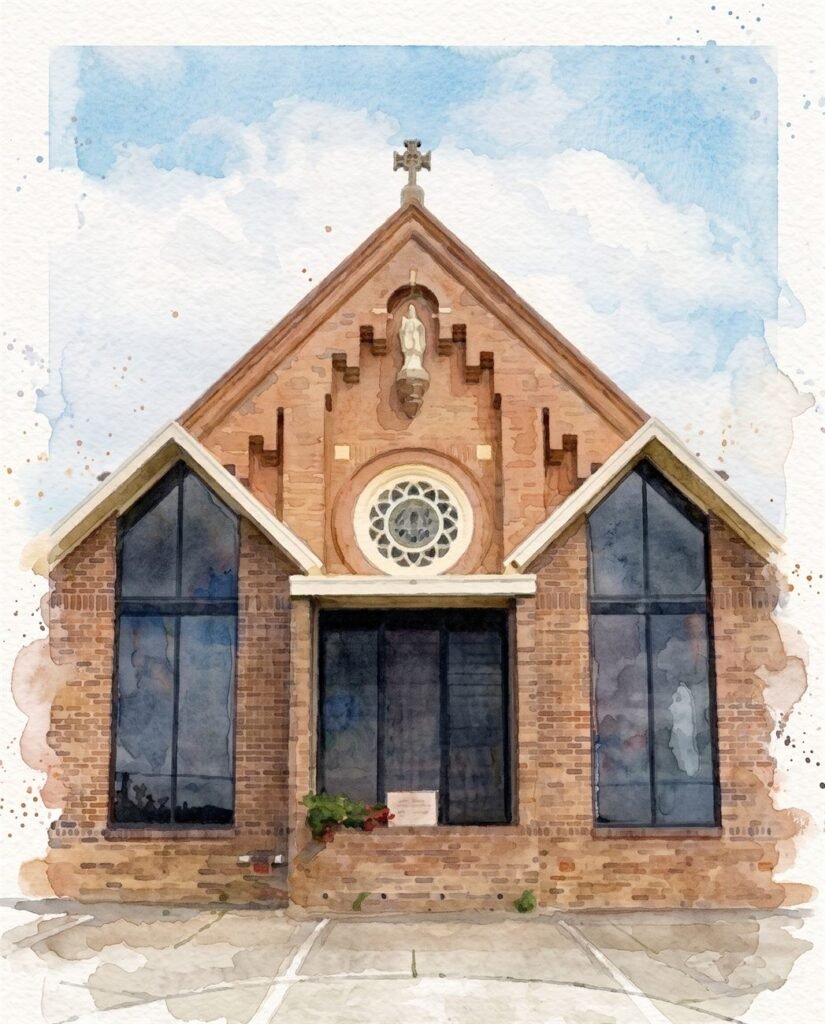 Watercolour painting of St Patrick’s Catholic Church, Wallsend